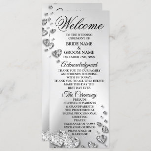 Welcome Wedding Silver Hearts Grey Elegant Rustic Programme