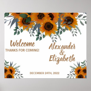 Welcome Wedding Sunflower Greenery Poster