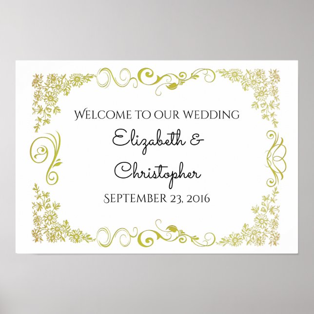 Welcome Wedding With Gold Fancy Floral Design Poster (Front)