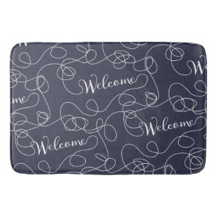 WELCOME white seamless pattern with LINES Bath Mat