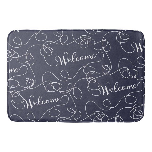WELCOME white seamless pattern with LINES Bath Mat (Front)