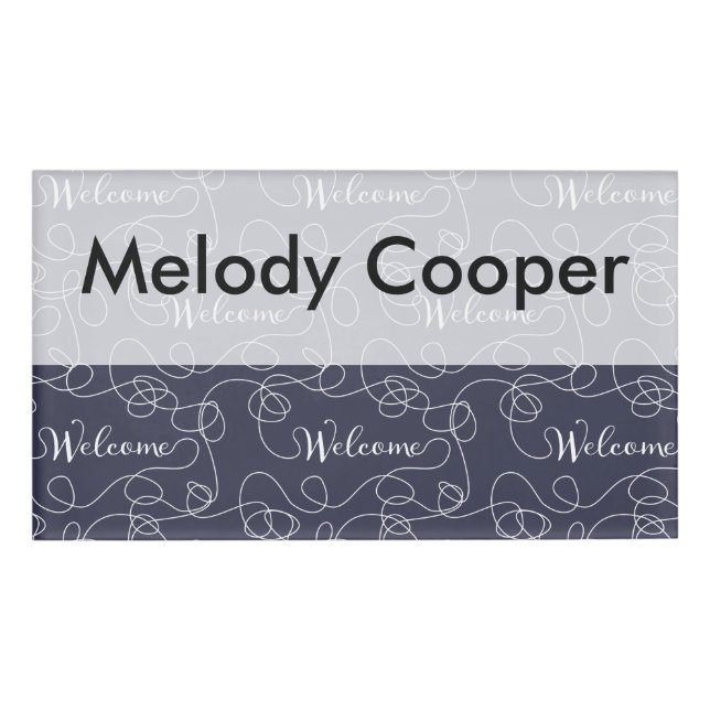 WELCOME white seamless pattern with LINES Name Tag (Front)