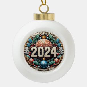 Welcome winter 2024 ceramic ball christmas ornament