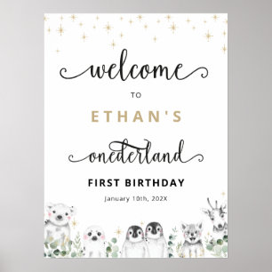Welcome Winter onderland Animals Birthday Poster