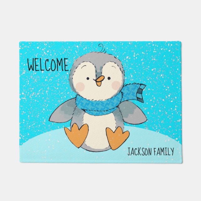Welcome Winter Penguin Custom Doormat (Front)