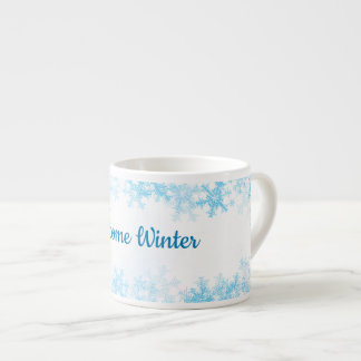Welcome Winter, white blue ice crystals Espresso Cup