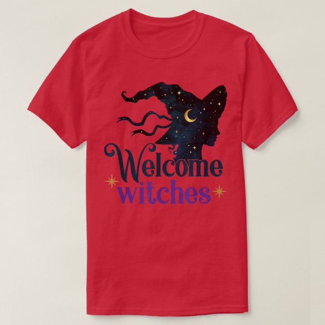 Welcome Witch Halloween Celestial Moon Stars Witch T-Shirt (Design Front)