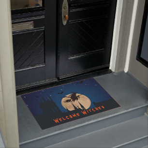 Welcome Witches   Full Moon Halloween Doormat