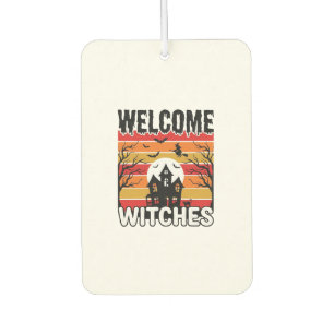 Welcome Witches Vintage Halloween Engraving Design Car Air Freshener