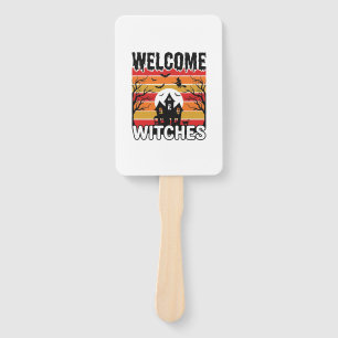 Welcome Witches Vintage Halloween Engraving Design Hand Fan