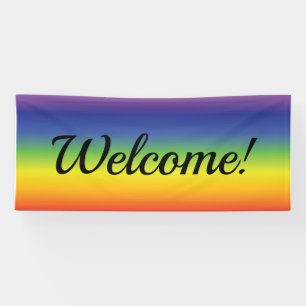 Welcome with rainbow colours background banner