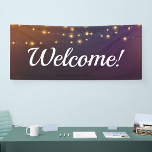 Welcome with string lights, simple and elegant banner