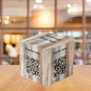 Welcome wood QR codes info hotel restaurant table Cube