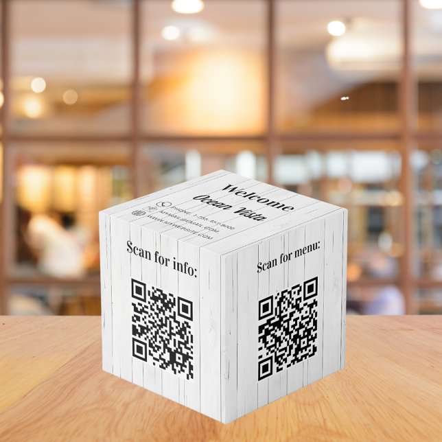 Welcome wood QR codes info hotel restaurant table Cube (Creator Uploaded)