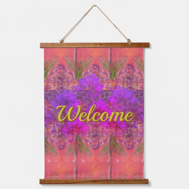 "Welcome" - Wood Topped Wall Tapestry (Front)