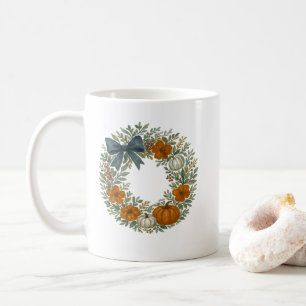 Welcome Wreath Autumn Blue Pumpkin Coffee Mug