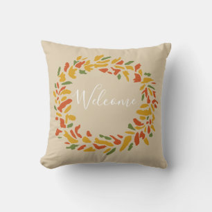 Welcome Wreath Autumn Painting Throw Pillow