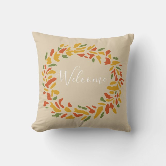 Welcome Wreath Autumn Painting Throw Pillow (Front)