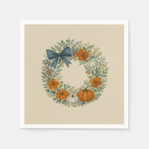 Welcome Wreath Gray Pumpkin Painting Napkin