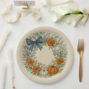 Welcome Wreath Gray Pumpkin Painting Paper Plate