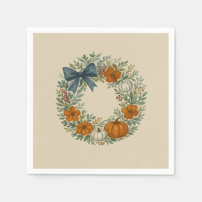 Welcome Wreath Grey Pumpkin Painting Napkin (Front)