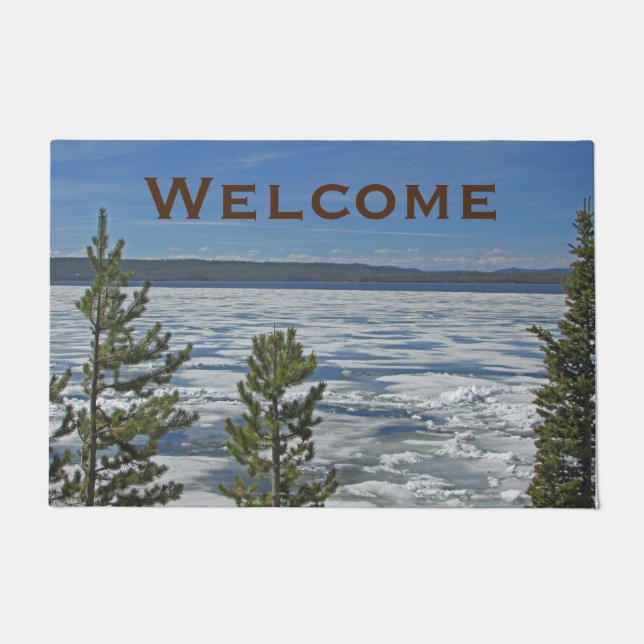 Welcome Yellowstone Icy Lake Photo National Park Doormat (Front)