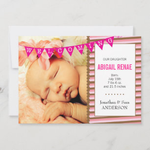 Welcoming Baby Girl Photo Birth Announcement