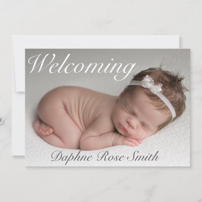 Welcoming Baby Girl Photo Birth Announcement (Front)