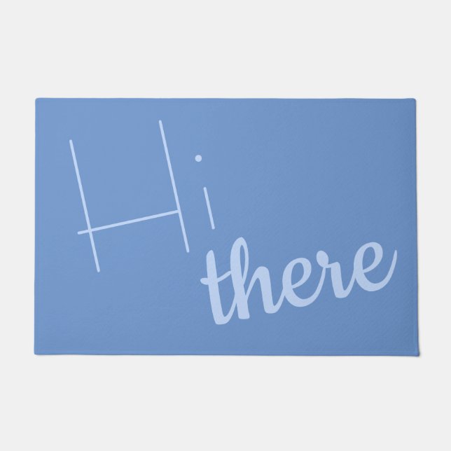Welcoming Hi there Minimalist Blue Doormat (Front)