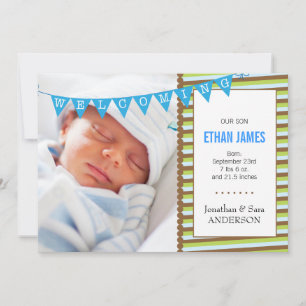 Welcoming New Baby Boy Photo Announcement