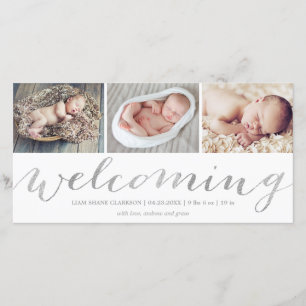 Welcoming Silver Script   Birth Announcement