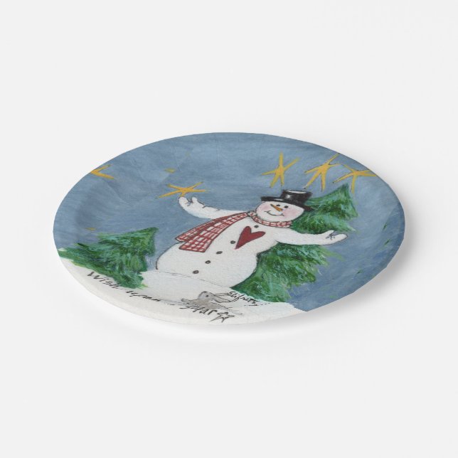 Welcoming Snowman “Wish upon a Star” painting  Paper Plate (Angled)
