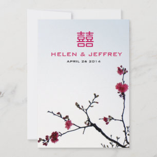 Welcoming Spring Sakura Double Happiness Wedding Invitation