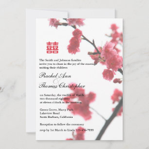 Welcoming Spring Sakura Double Happiness Wedding Invitation