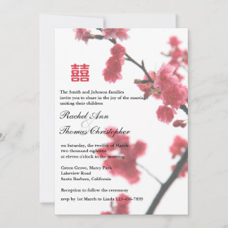Welcoming Spring Sakura Double Happiness Wedding Invitation