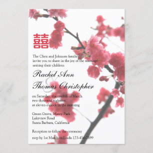 Welcoming Spring Sakura Double Happiness Wedding Invitation