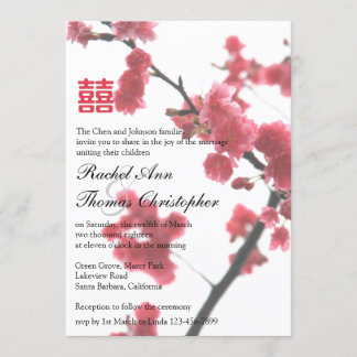Welcoming Spring Sakura Double Happiness Wedding Invitation