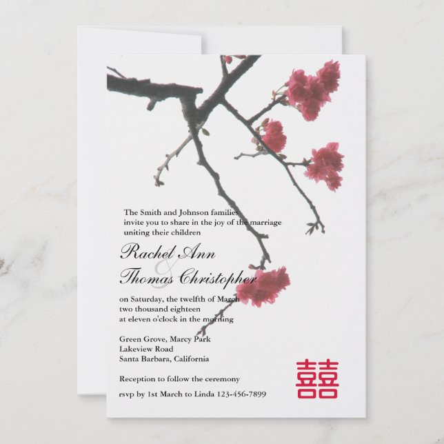 Welcoming Spring Sakura Oriental Zen Xi Wedding Invitation (Front)