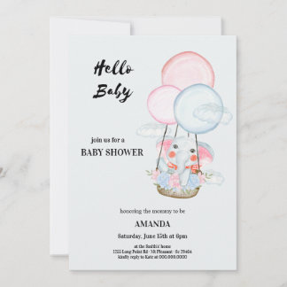 Welcoming the baby elephant above the clouds invitation