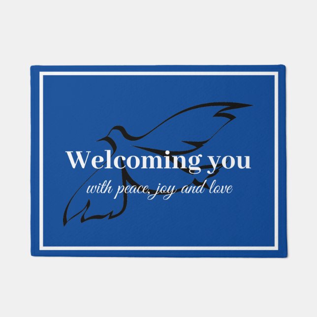 Welcoming You with Peace Joy and Love Doormat (Front)