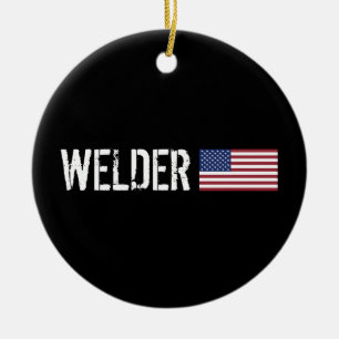 Welder - American Flag Ceramic Tree Decoration