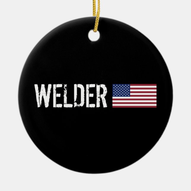 Welder - American Flag Ceramic Tree Decoration (Front)