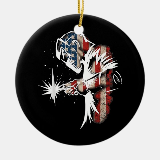 Welder American Flag USA Patriotic Welder Gift  Ceramic Tree Decoration (Front)