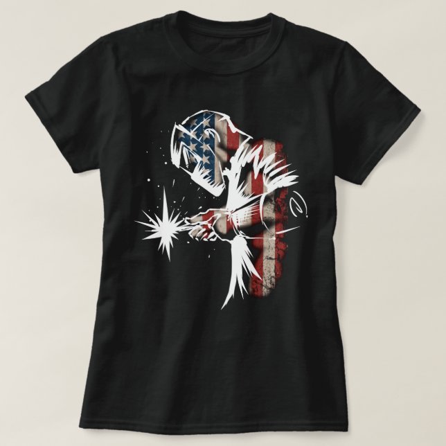 Welder American Flag USA Patriotic Welder Gift pri T-Shirt (Design Front)