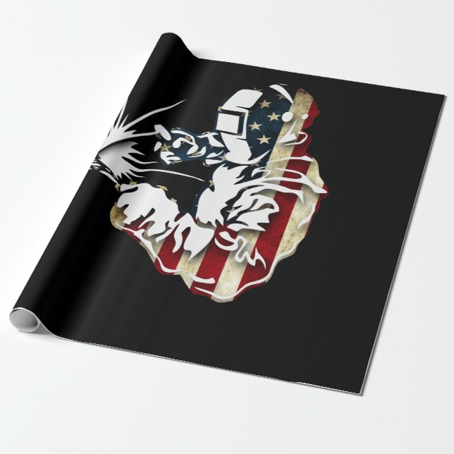 Welder American Flag USA Patriotic Welder Gift Wrapping Paper (Unrolled)