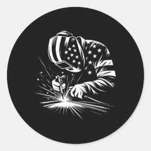 Welder American Flag Usa Patriotic Welding Welder  Classic Round Sticker
