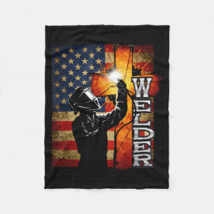 Welder American Flag Welding Faith Cross Christian Fleece Blanket