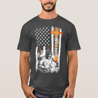 Welder American Flag Welding Fusing Material T-Shirt