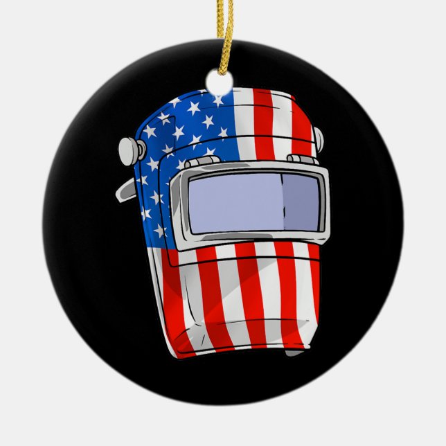Welder American Flag Welding Helmet Patriotic Ceramic Tree Decoration (Front)