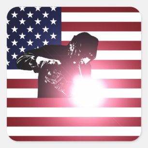 Welder and American Flag Square Sticker